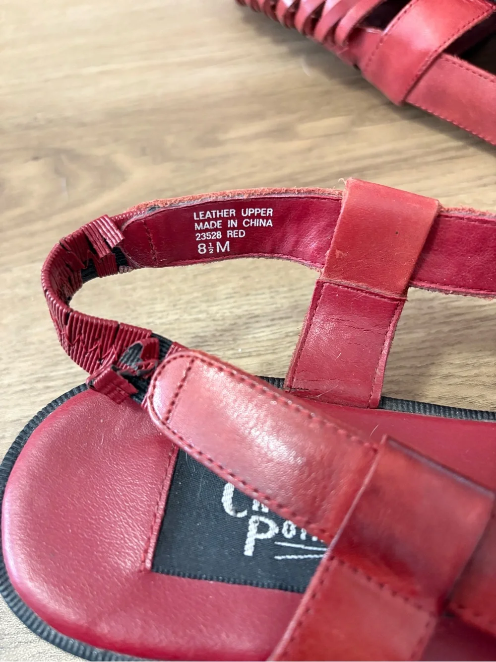 Red Woven Slingback Leather Flats by Crossing Pointe